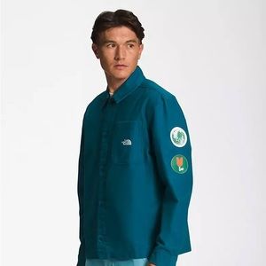 NWT THE NORTH FACE Valley Logo Shacket Men XL blue teal button up jacket unisex